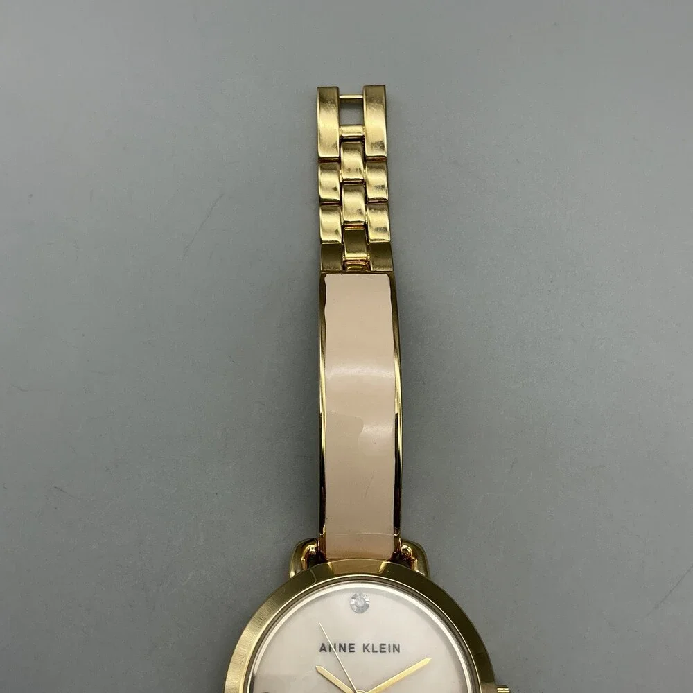 Anne Klein Womens Watch 30mm MOP Dial Gold Tone Beige Inlay New Battery 7